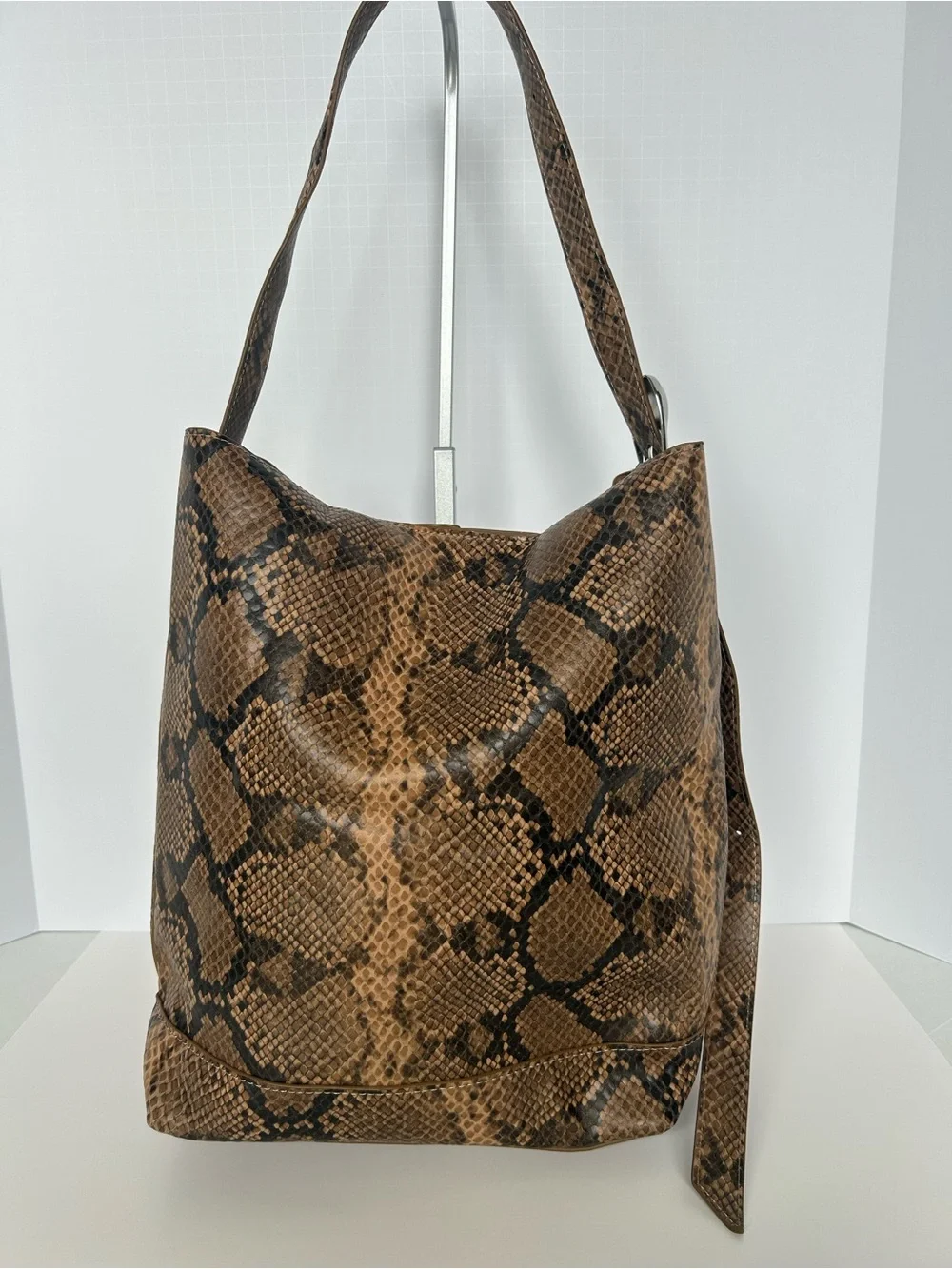 Steve Madden Brown Snake-Print Slouch Hobo Bag